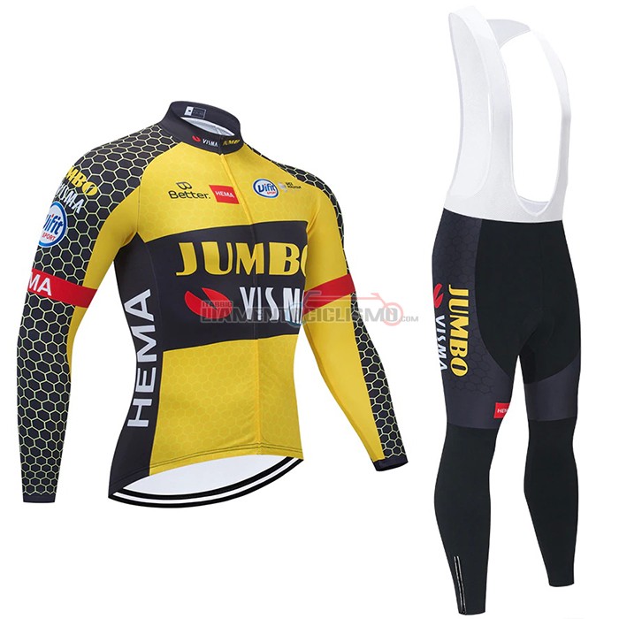 Abbigliamento Ciclismo Jumbo Visma Manica Lunga 2021 Giallo Nero